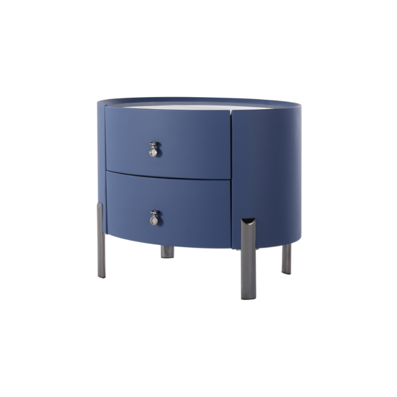 Scandinavian-Style Elliptical Cylinder Nightstand - Scratch-Resistant Top & Faux Leather Upholstery Bedside Table 2-Drawer For Bedroom Lumendat
