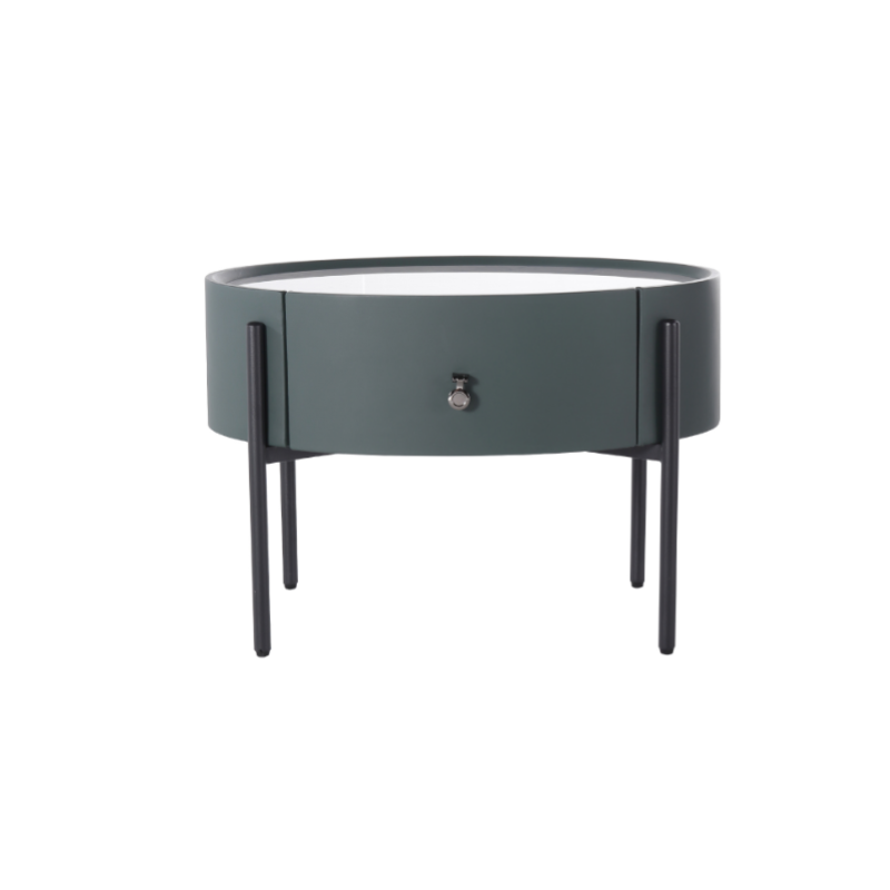 Durable Sintered Stone Top & Faux Leather Nightstand - Scandinavian Design Style Ellipse Bedside Table 1-Drawer For Bedroom Lumendat