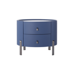 Scandinavian-Style Elliptical Cylinder Nightstand - Scratch-Resistant Top & Faux Leather Upholstery Bedside Table 2-Drawer For Bedroom Lumendat