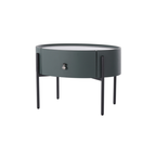 Durable Sintered Stone Top & Faux Leather Nightstand - Scandinavian Design Style Ellipse Bedside Table 1-Drawer For Bedroom Lumendat