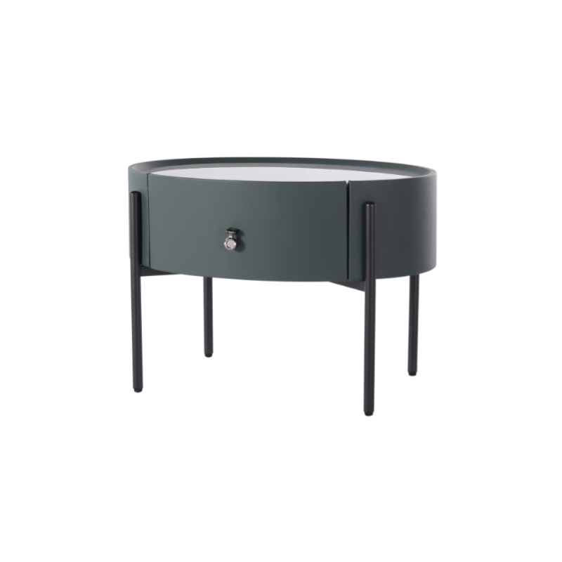 Durable Sintered Stone Top & Faux Leather Nightstand - Scandinavian Design Style Ellipse Bedside Table 1-Drawer For Bedroom Lumendat