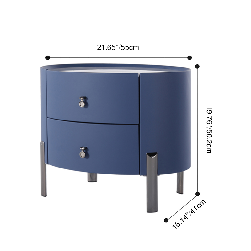 Scandinavian-Style Elliptical Cylinder Nightstand - Scratch-Resistant Top & Faux Leather Upholstery Bedside Table 2-Drawer For Bedroom Lumendat