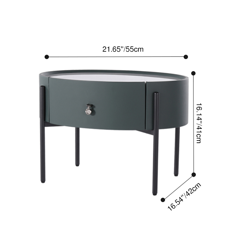 Durable Sintered Stone Top & Faux Leather Nightstand - Scandinavian Design Style Ellipse Bedside Table 1-Drawer For Bedroom Lumendat