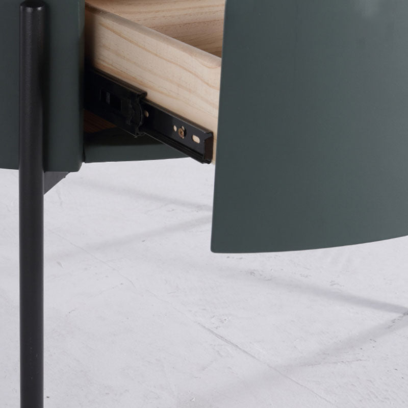 Durable Sintered Stone Top & Faux Leather Nightstand - Scandinavian Design Style Ellipse Bedside Table 1-Drawer For Bedroom Lumendat
