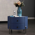 Scandinavian-Style Elliptical Cylinder Nightstand - Scratch-Resistant Top & Faux Leather Upholstery Bedside Table 2-Drawer For Bedroom Lumendat