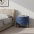 Scandinavian-Style Elliptical Cylinder Nightstand - Scratch-Resistant Top & Faux Leather Upholstery Bedside Table 2-Drawer For Bedroom Lumendat