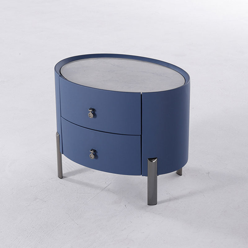 Scandinavian-Style Elliptical Cylinder Nightstand - Scratch-Resistant Top & Faux Leather Upholstery Bedside Table 2-Drawer For Bedroom Lumendat