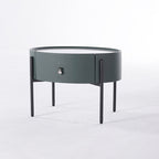 Durable Sintered Stone Top & Faux Leather Nightstand - Scandinavian Design Style Ellipse Bedside Table 1-Drawer For Bedroom Lumendat