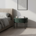 Durable Sintered Stone Top & Faux Leather Nightstand - Scandinavian Design Style Ellipse Bedside Table 1-Drawer For Bedroom Lumendat