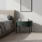 Durable Sintered Stone Top & Faux Leather Nightstand - Scandinavian Design Style Ellipse Bedside Table 1-Drawer For Bedroom Lumendat
