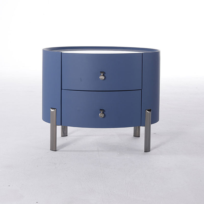 Scandinavian-Style Elliptical Cylinder Nightstand - Scratch-Resistant Top & Faux Leather Upholstery Bedside Table 2-Drawer For Bedroom Lumendat