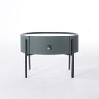 Durable Sintered Stone Top & Faux Leather Nightstand - Scandinavian Design Style Ellipse Bedside Table 1-Drawer For Bedroom Lumendat