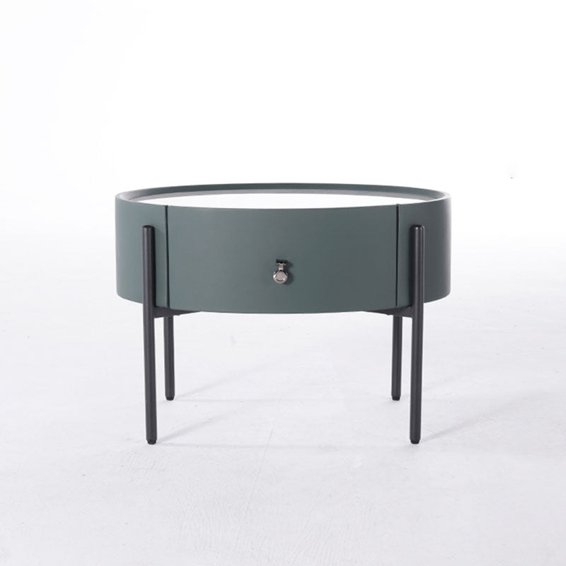 Durable Sintered Stone Top & Faux Leather Nightstand - Scandinavian Design Style Ellipse Bedside Table 1-Drawer For Bedroom Lumendat
