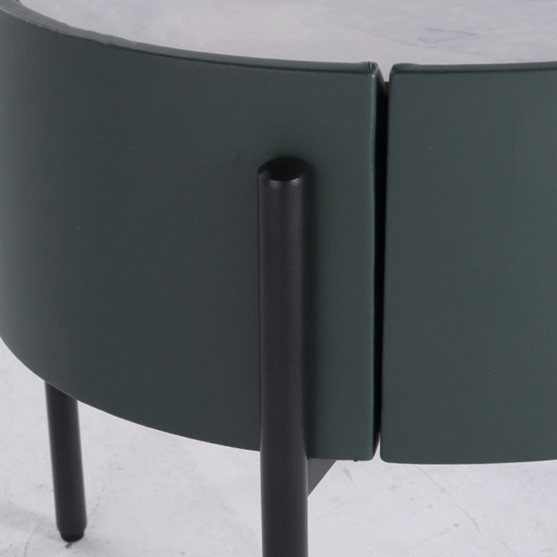 Durable Sintered Stone Top & Faux Leather Nightstand - Scandinavian Design Style Ellipse Bedside Table 1-Drawer For Bedroom Lumendat