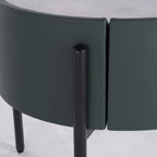Durable Sintered Stone Top & Faux Leather Nightstand - Scandinavian Design Style Ellipse Bedside Table 1-Drawer For Bedroom Lumendat