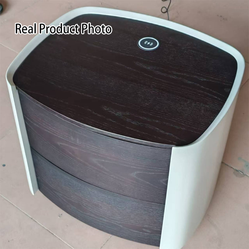 Vintage-Inspired Smart Nightstand - Wireless Fast Charging & Easy Functionality Bedside Table 2-Drawer For Bedroom Lumendat