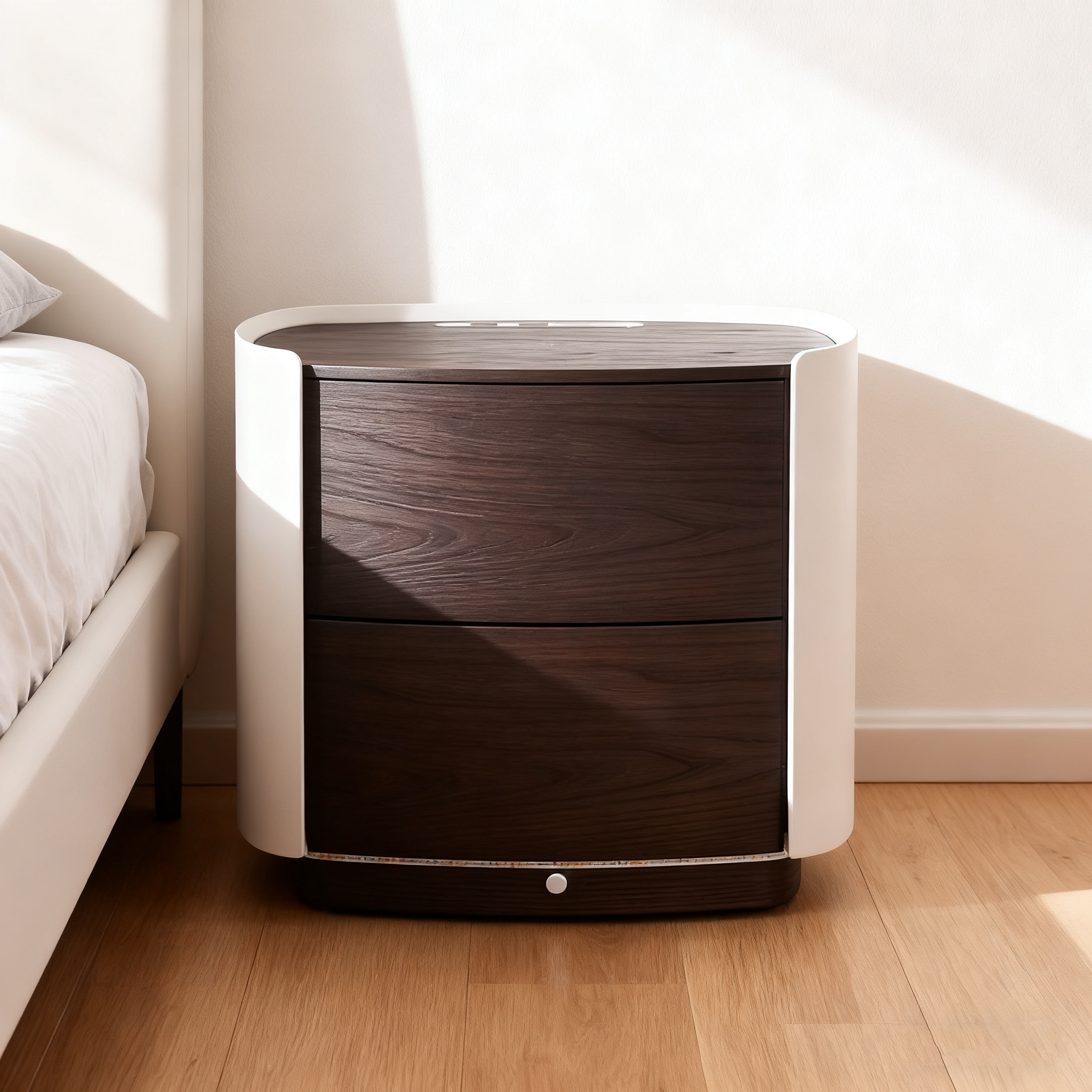 Vintage-Inspired Smart Nightstand - Wireless Fast Charging & Easy Functionality Bedside Table 2-Drawer For Bedroom Lumendat