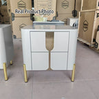 Refined Minimalist Nightstand - E1 Eco-Friendly Frame & Premium Baked Enamel Surface Bedside Table 2-Drawer For Bedroom & Living Room Lumendat