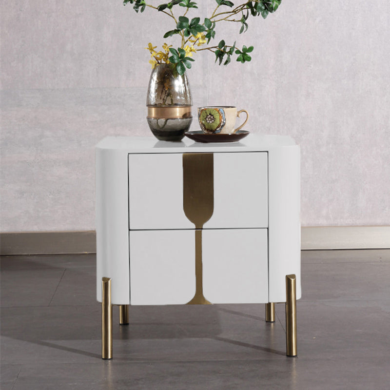 Refined Minimalist Nightstand - E1 Eco-Friendly Frame & Premium Baked Enamel Surface Bedside Table 2-Drawer For Bedroom & Living Room Lumendat