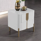 Refined Minimalist Nightstand - E1 Eco-Friendly Frame & Premium Baked Enamel Surface Bedside Table 2-Drawer For Bedroom & Living Room Lumendat