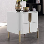 Refined Minimalist Nightstand - E1 Eco-Friendly Frame & Premium Baked Enamel Surface Bedside Table 2-Drawer For Bedroom & Living Room Lumendat