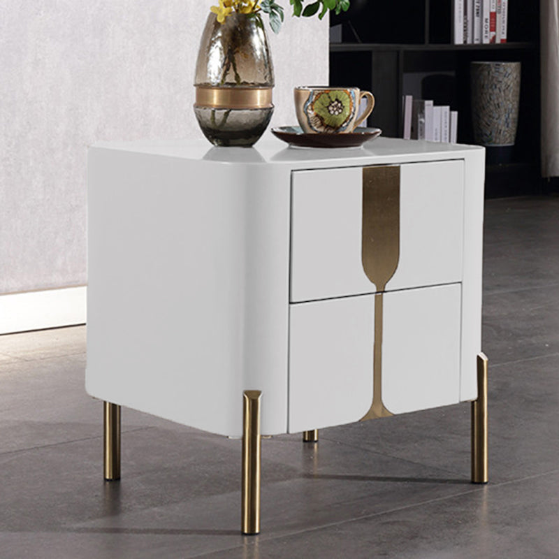 Refined Minimalist Nightstand - E1 Eco-Friendly Frame & Premium Baked Enamel Surface Bedside Table 2-Drawer For Bedroom & Living Room Lumendat