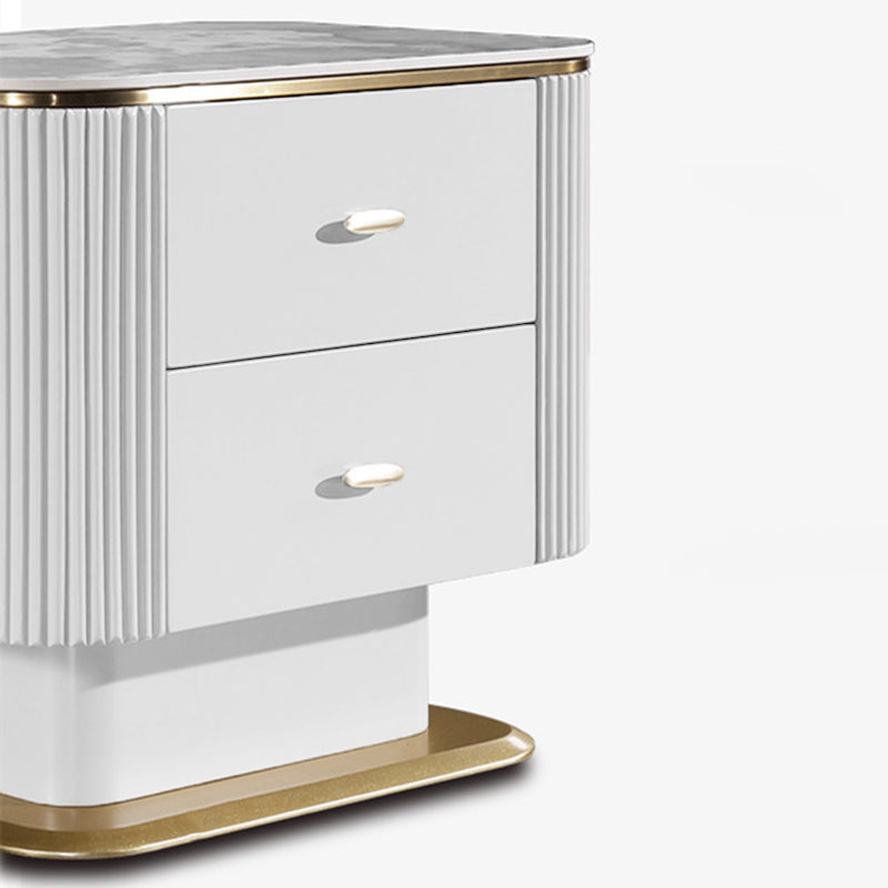 Elegant Light Luxury Nightstand - Heat-Resistant Sintered Stone Top & Baked-Enamel Craftsmanship Bedside Table 2-Drawer For Bedroom Lumendat