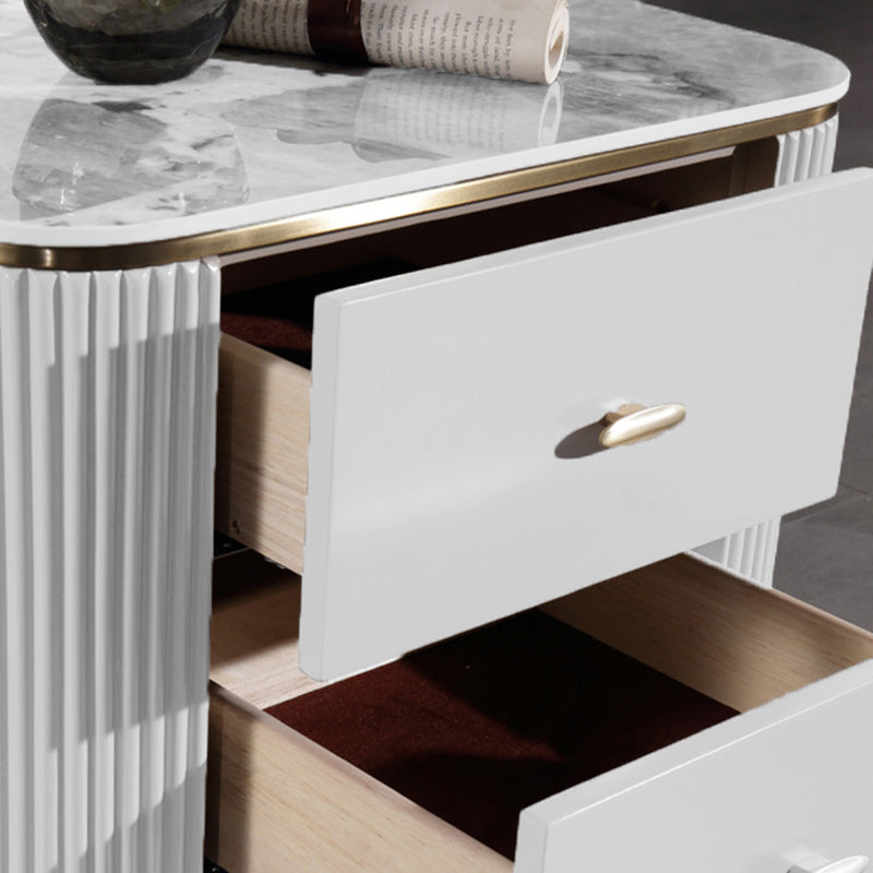 Elegant Light Luxury Nightstand - Heat-Resistant Sintered Stone Top & Baked-Enamel Craftsmanship Bedside Table 2-Drawer For Bedroom Lumendat