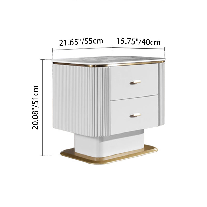 Elegant Light Luxury Nightstand - Heat-Resistant Sintered Stone Top & Baked-Enamel Craftsmanship Bedside Table 2-Drawer For Bedroom Lumendat