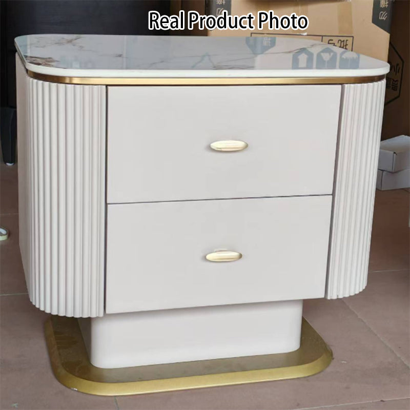 Elegant Light Luxury Nightstand - Heat-Resistant Sintered Stone Top & Baked-Enamel Craftsmanship Bedside Table 2-Drawer For Bedroom Lumendat