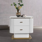 Elegant Light Luxury Nightstand - Heat-Resistant Sintered Stone Top & Baked-Enamel Craftsmanship Bedside Table 2-Drawer For Bedroom Lumendat