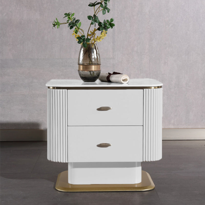 Elegant Light Luxury Nightstand - Heat-Resistant Sintered Stone Top & Baked-Enamel Craftsmanship Bedside Table 2-Drawer For Bedroom Lumendat