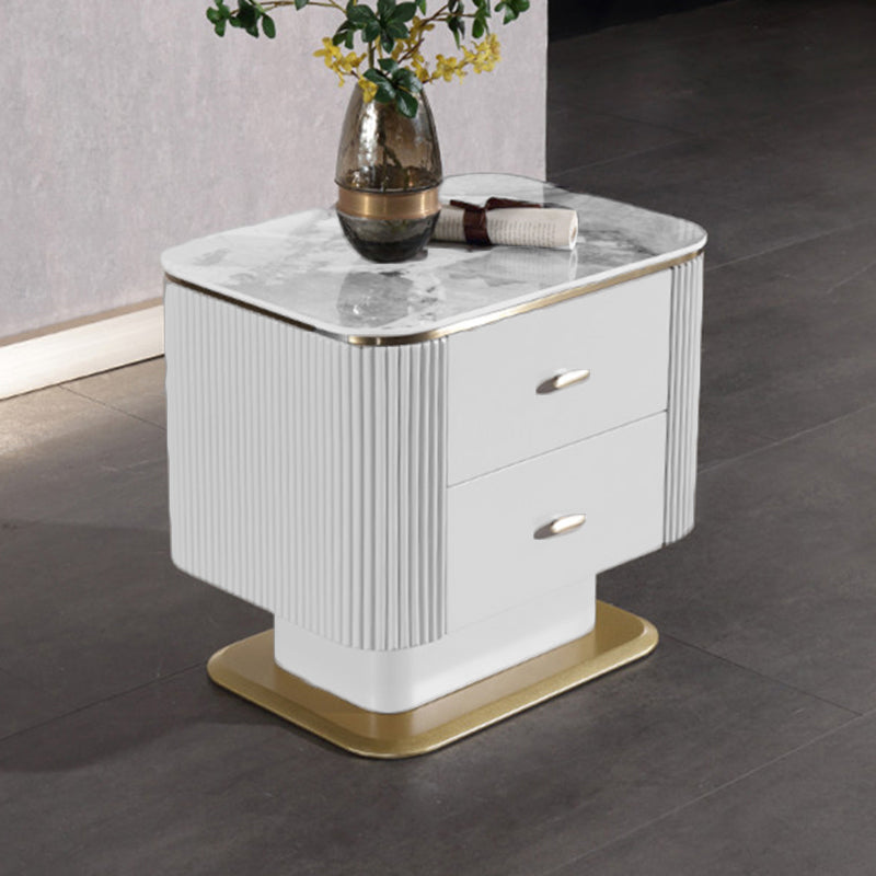 Elegant Light Luxury Nightstand - Heat-Resistant Sintered Stone Top & Baked-Enamel Craftsmanship Bedside Table 2-Drawer For Bedroom Lumendat