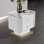 Elegant Light Luxury Nightstand - Heat-Resistant Sintered Stone Top & Baked-Enamel Craftsmanship Bedside Table 2-Drawer For Bedroom Lumendat
