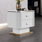 Elegant Light Luxury Nightstand - Heat-Resistant Sintered Stone Top & Baked-Enamel Craftsmanship Bedside Table 2-Drawer For Bedroom Lumendat