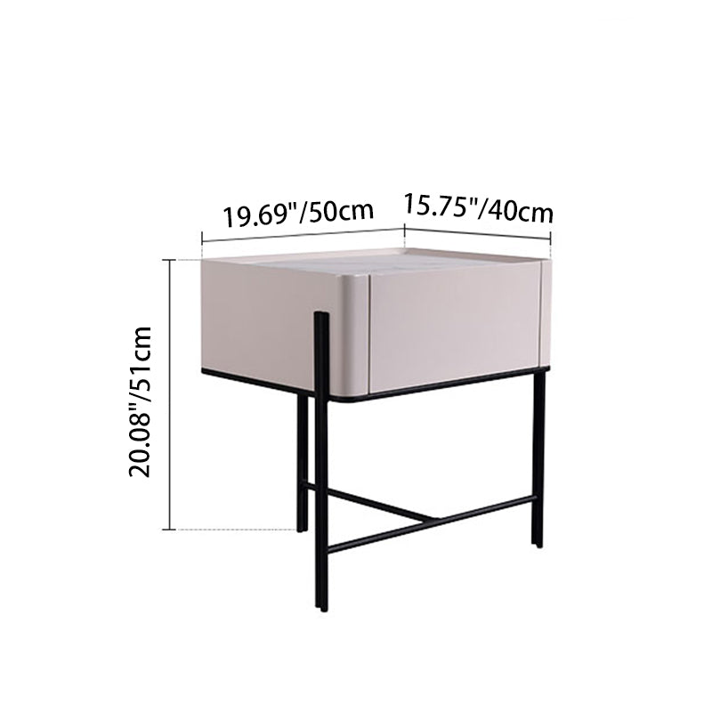 Durable Minimalist Nightstand - Sintered Rock Slab Top & Solid Wood Drawer Storage Bedside Table 1-Drawer For Bedroom Lumendat