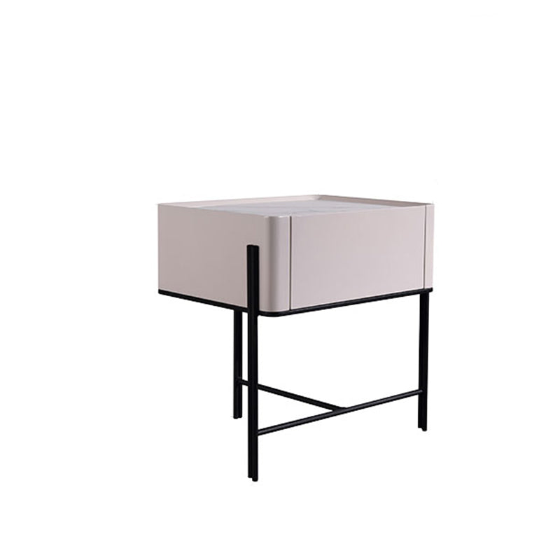Durable Minimalist Nightstand - Sintered Rock Slab Top & Solid Wood Drawer Storage Bedside Table 1-Drawer For Bedroom Lumendat
