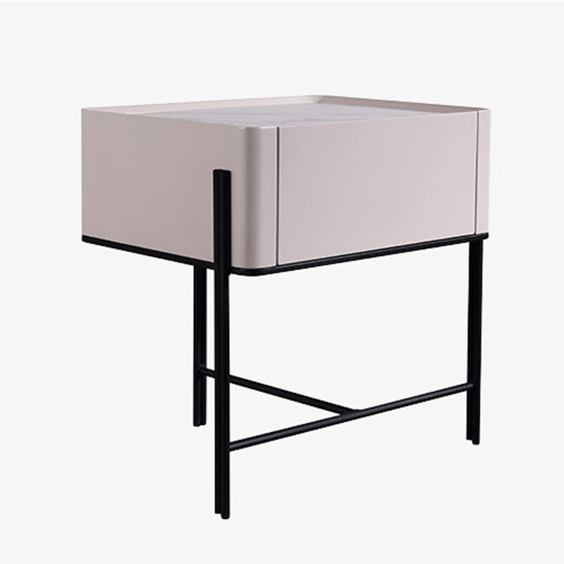 Durable Minimalist Nightstand - Sintered Rock Slab Top & Solid Wood Drawer Storage Bedside Table 1-Drawer For Bedroom Lumendat