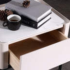 Durable Minimalist Nightstand - Sintered Rock Slab Top & Solid Wood Drawer Storage Bedside Table 1-Drawer For Bedroom Lumendat