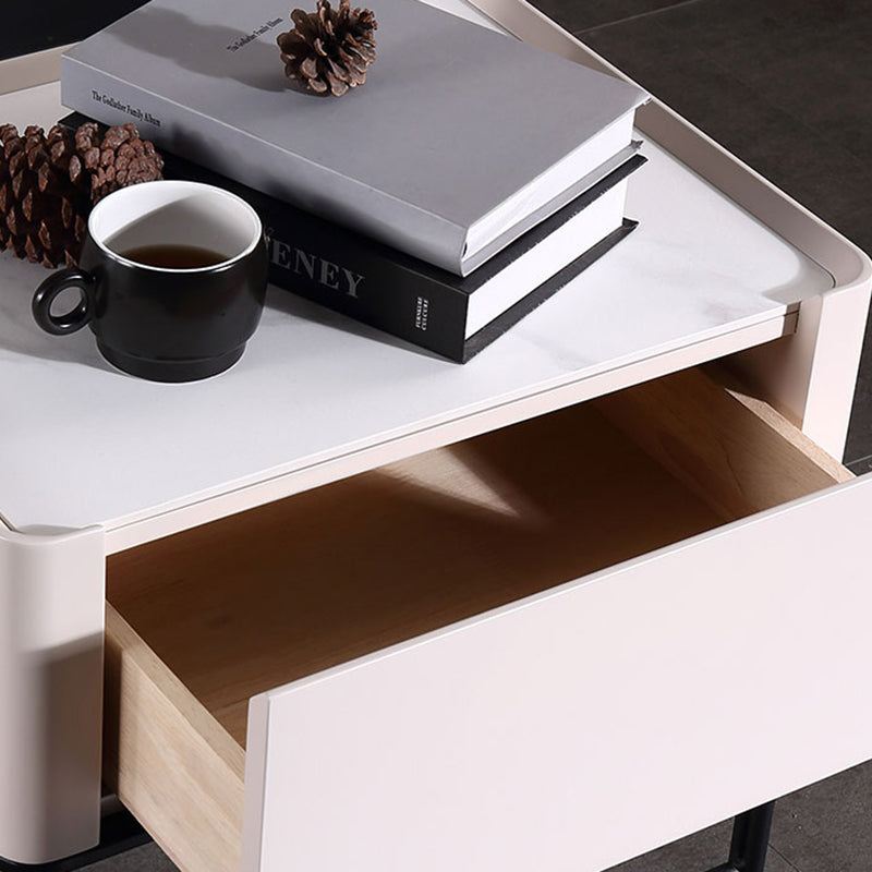 Durable Minimalist Nightstand - Sintered Rock Slab Top & Solid Wood Drawer Storage Bedside Table 1-Drawer For Bedroom Lumendat
