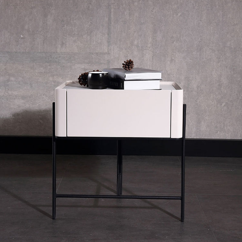 Durable Minimalist Nightstand - Sintered Rock Slab Top & Solid Wood Drawer Storage Bedside Table 1-Drawer For Bedroom Lumendat