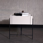 Durable Minimalist Nightstand - Sintered Rock Slab Top & Solid Wood Drawer Storage Bedside Table 1-Drawer For Bedroom Lumendat