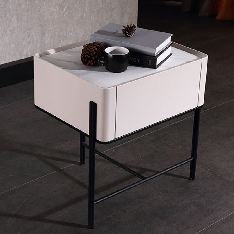 Durable Minimalist Nightstand - Sintered Rock Slab Top & Solid Wood Drawer Storage Bedside Table 1-Drawer For Bedroom Lumendat