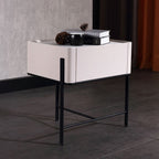 Durable Minimalist Nightstand - Sintered Rock Slab Top & Solid Wood Drawer Storage Bedside Table 1-Drawer For Bedroom Lumendat