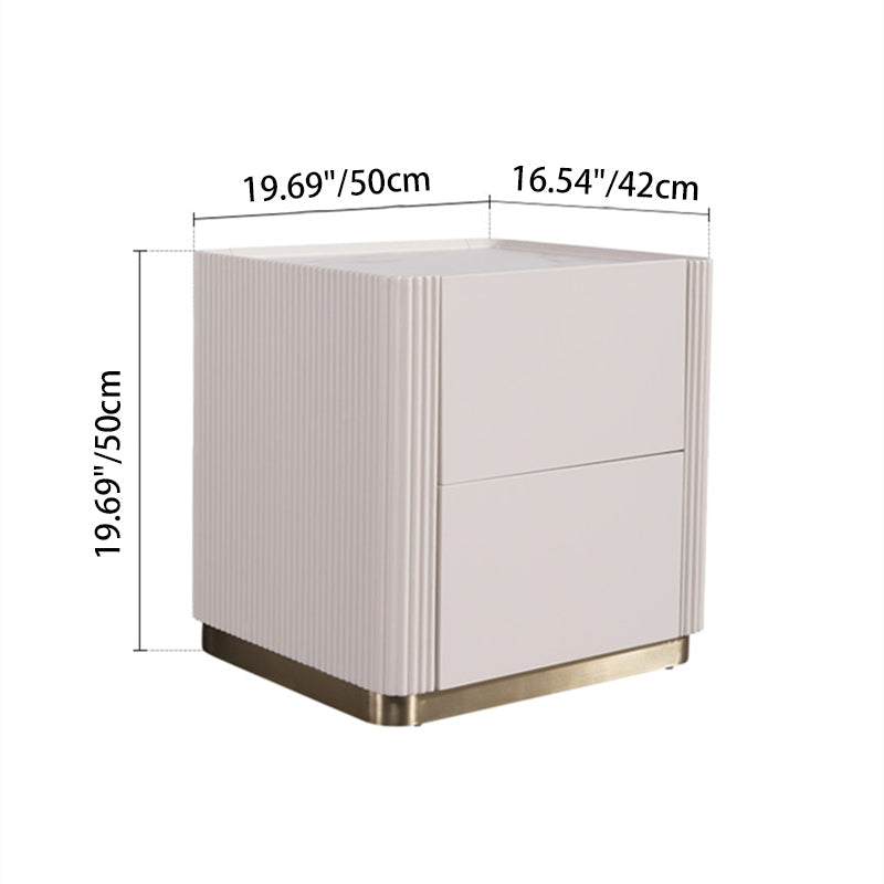 Minimalist Aesthetics Storage Function Nightstand - Scratch-Resistant Sintered Rock Stone Top Bedside Table 2-Drawer For Bedroom Lumendat