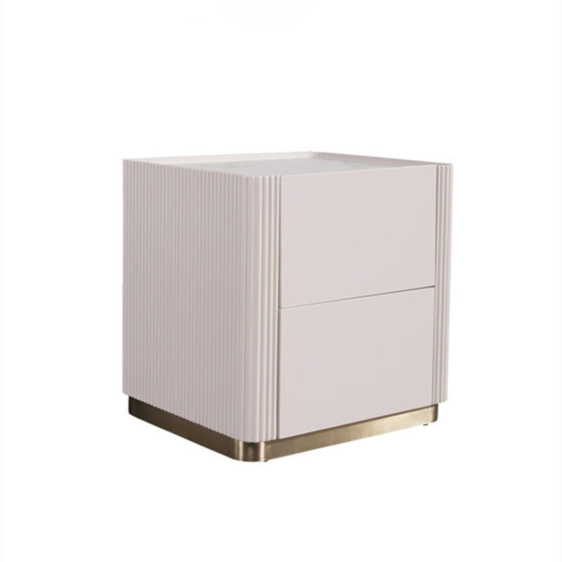 Minimalist Aesthetics Storage Function Nightstand - Scratch-Resistant Sintered Rock Stone Top Bedside Table 2-Drawer For Bedroom Lumendat