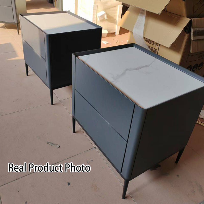 Space-Saving Minimalist Nightstand - Long-Lasting Baking Paint Color Bedside Table 2-Drawer For Bedroom Lumendat