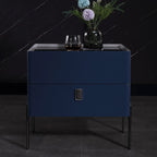 Distinctive Industrial Design Nightstand - E1 Eco-Friendly Material Meets Tempered Glass Bedside Table 2-Drawer For Bedroom Lumendat
