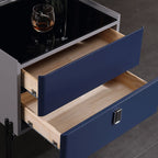 Distinctive Industrial Design Nightstand - E1 Eco-Friendly Material Meets Tempered Glass Bedside Table 2-Drawer For Bedroom Lumendat