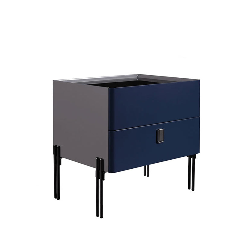 Distinctive Industrial Design Nightstand - E1 Eco-Friendly Material Meets Tempered Glass Bedside Table 2-Drawer For Bedroom Lumendat